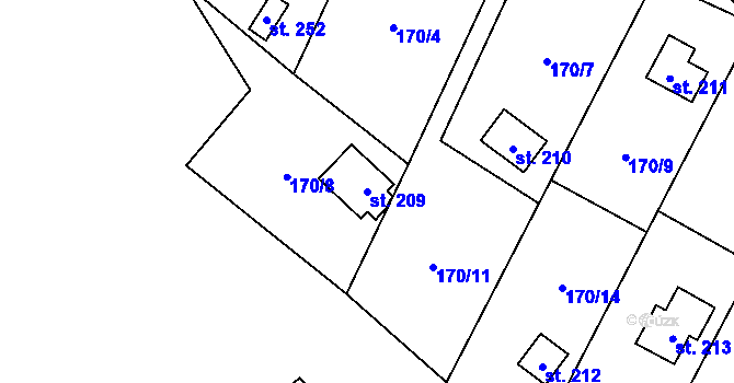Parcela st. 209 v KÚ Sázava u Davle, Katastrální mapa