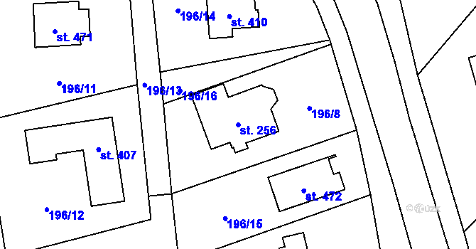 Parcela st. 256 v KÚ Sázava u Davle, Katastrální mapa