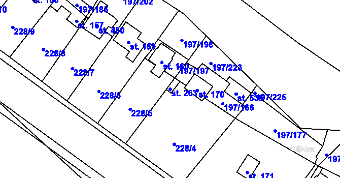 Parcela st. 263 v KÚ Sázava u Davle, Katastrální mapa