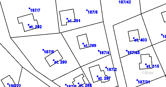 Parcela st. 289 v KÚ Sázava u Davle, Katastrální mapa