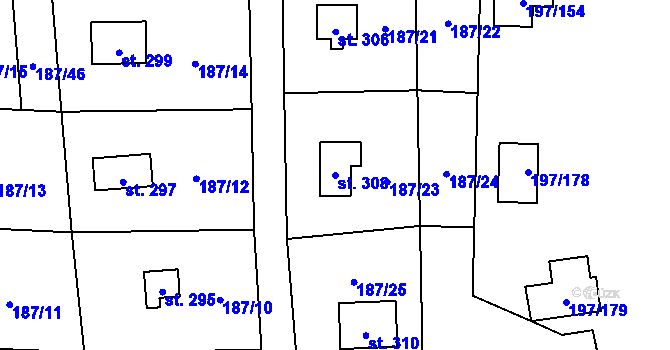 Parcela st. 308 v KÚ Sázava u Davle, Katastrální mapa