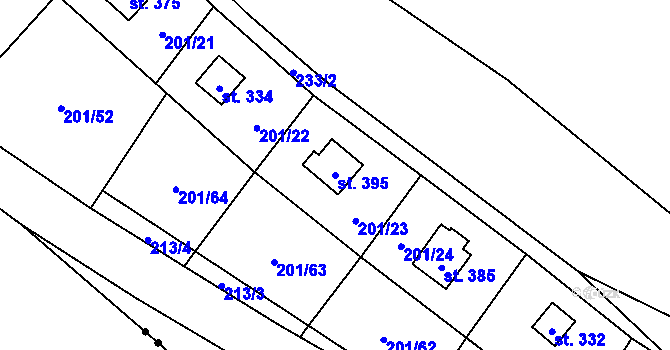 Parcela st. 395 v KÚ Sázava u Davle, Katastrální mapa