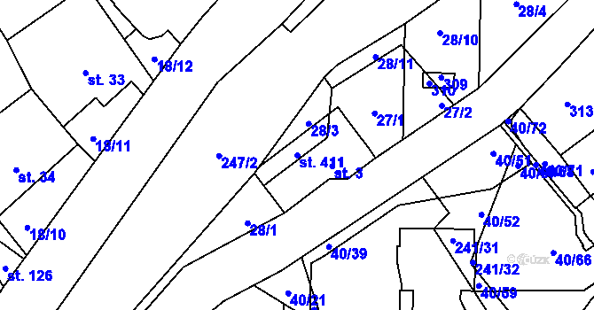 Parcela st. 411 v KÚ Sázava u Davle, Katastrální mapa