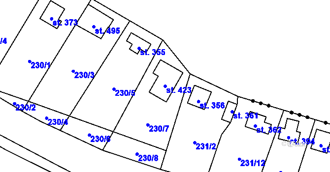 Parcela st. 423 v KÚ Sázava u Davle, Katastrální mapa
