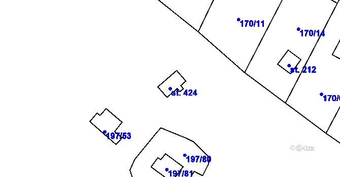 Parcela st. 424 v KÚ Sázava u Davle, Katastrální mapa
