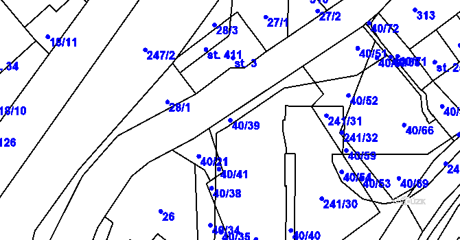 Parcela st. 40/39 v KÚ Sázava u Davle, Katastrální mapa