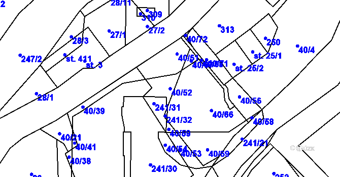 Parcela st. 40/52 v KÚ Sázava u Davle, Katastrální mapa