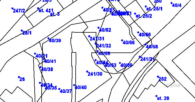 Parcela st. 40/59 v KÚ Sázava u Davle, Katastrální mapa