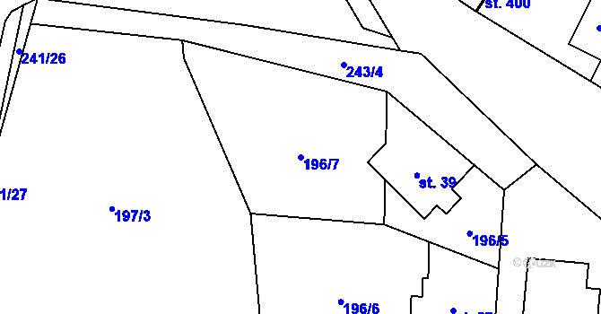 Parcela st. 196/7 v KÚ Sázava u Davle, Katastrální mapa