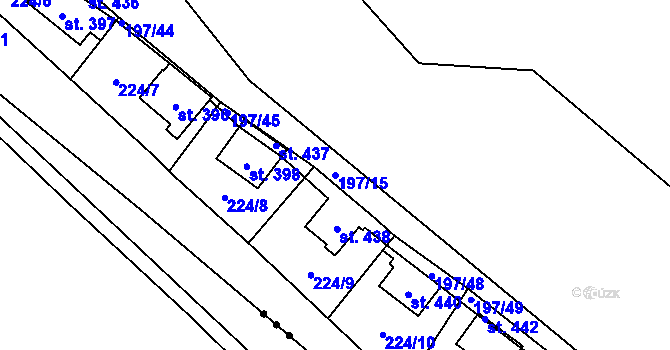 Parcela st. 197/15 v KÚ Sázava u Davle, Katastrální mapa