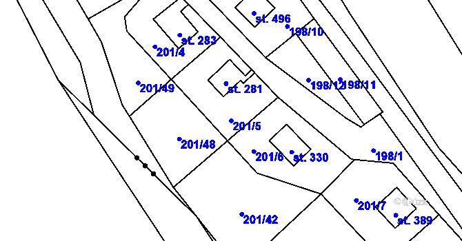 Parcela st. 201/5 v KÚ Sázava u Davle, Katastrální mapa