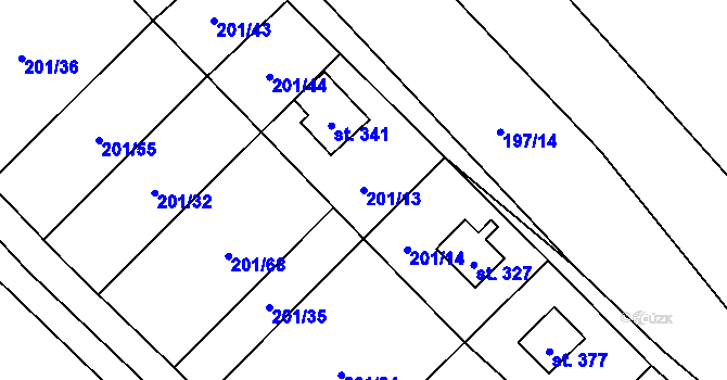 Parcela st. 201/13 v KÚ Sázava u Davle, Katastrální mapa