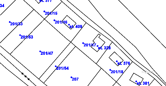 Parcela st. 201/17 v KÚ Sázava u Davle, Katastrální mapa