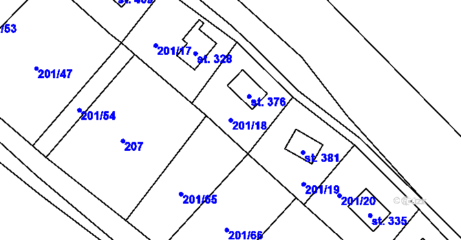 Parcela st. 201/18 v KÚ Sázava u Davle, Katastrální mapa