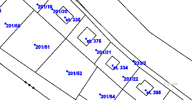 Parcela st. 201/21 v KÚ Sázava u Davle, Katastrální mapa