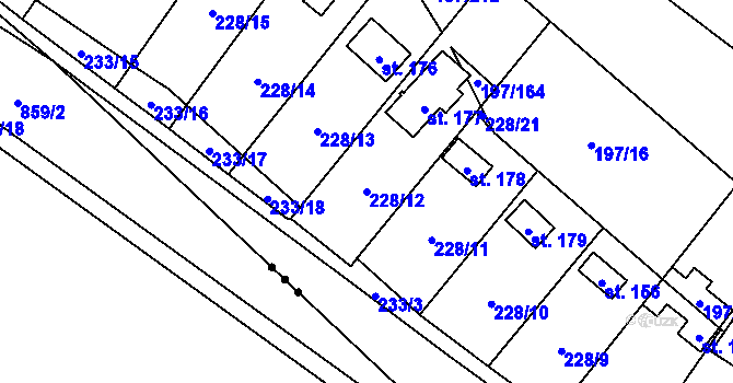 Parcela st. 228/12 v KÚ Sázava u Davle, Katastrální mapa