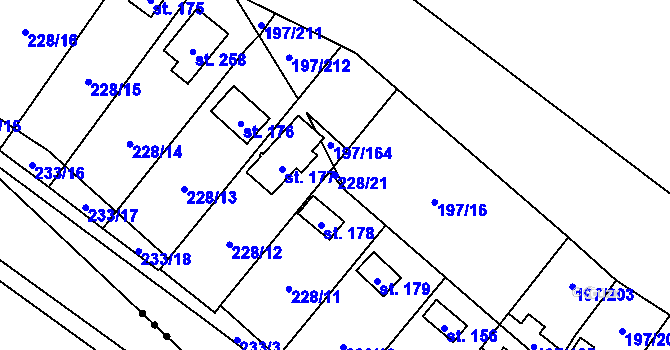 Parcela st. 228/21 v KÚ Sázava u Davle, Katastrální mapa