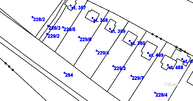 Parcela st. 229/1 v KÚ Sázava u Davle, Katastrální mapa