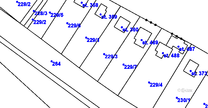 Parcela st. 229/3 v KÚ Sázava u Davle, Katastrální mapa