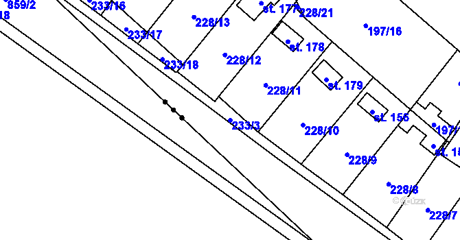 Parcela st. 233/3 v KÚ Sázava u Davle, Katastrální mapa