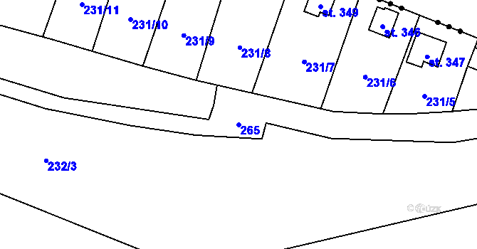 Parcela st. 265 v KÚ Sázava u Davle, Katastrální mapa