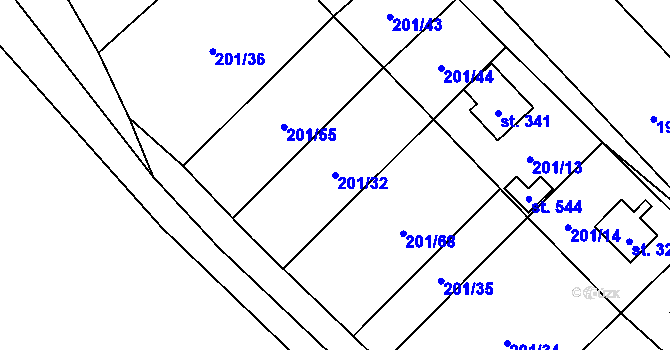 Parcela st. 201/32 v KÚ Sázava u Davle, Katastrální mapa