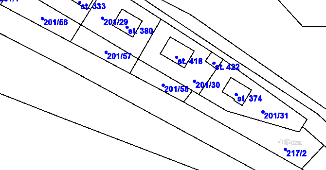 Parcela st. 201/58 v KÚ Sázava u Davle, Katastrální mapa