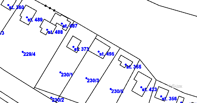 Parcela st. 495 v KÚ Sázava u Davle, Katastrální mapa