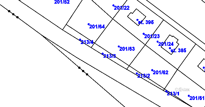 Parcela st. 213/3 v KÚ Sázava u Davle, Katastrální mapa