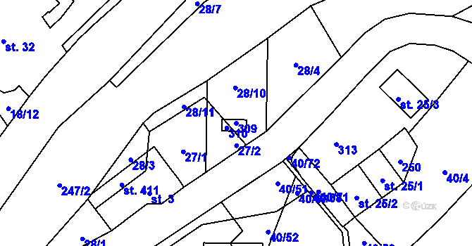Parcela st. 309 v KÚ Sázava u Davle, Katastrální mapa