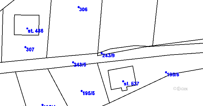 Parcela st. 243/9 v KÚ Sázava u Davle, Katastrální mapa