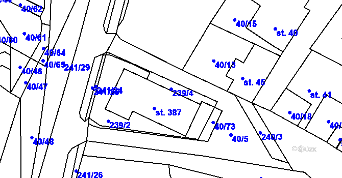 Parcela st. 239/4 v KÚ Sázava u Davle, Katastrální mapa