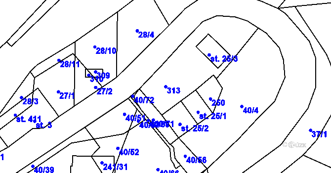 Parcela st. 313 v KÚ Sázava u Davle, Katastrální mapa