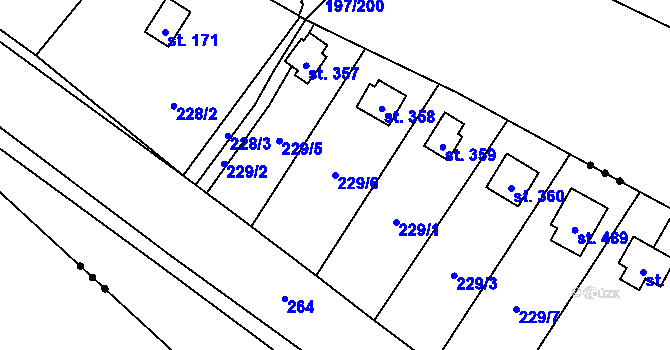 Parcela st. 229/6 v KÚ Sázava u Davle, Katastrální mapa