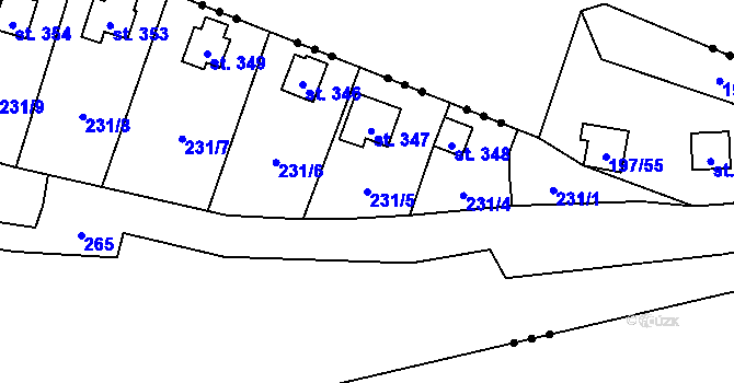 Parcela st. 231/5 v KÚ Sázava u Davle, Katastrální mapa