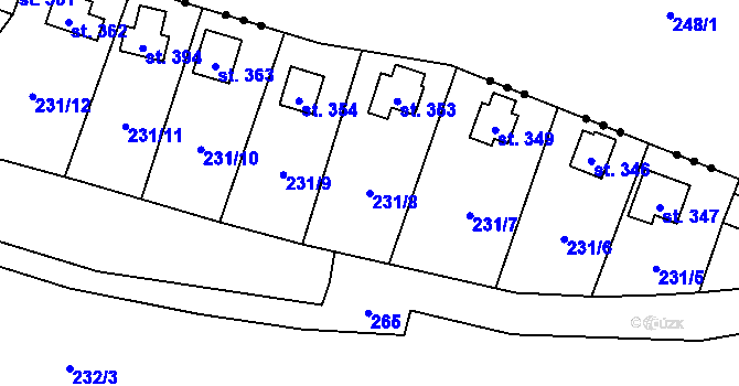Parcela st. 231/8 v KÚ Sázava u Davle, Katastrální mapa