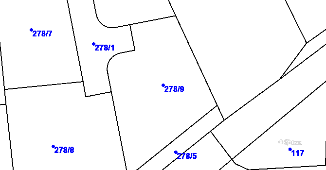 Parcela st. 278/9 v KÚ Sázava u Davle, Katastrální mapa