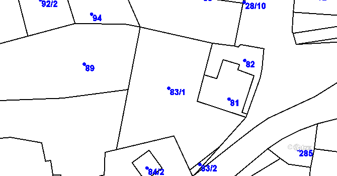 Parcela st. 83/1 v KÚ Deblín, Katastrální mapa