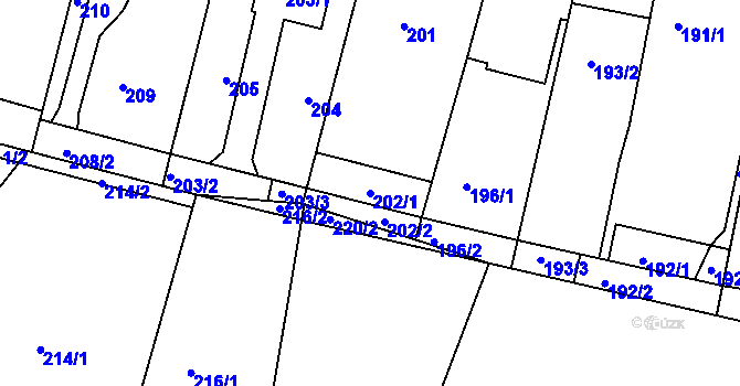 Parcela st. 202/1 v KÚ Deblín, Katastrální mapa