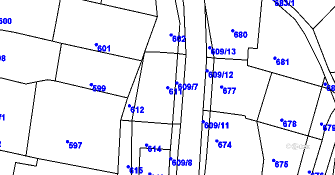 Parcela st. 611 v KÚ Deblín, Katastrální mapa