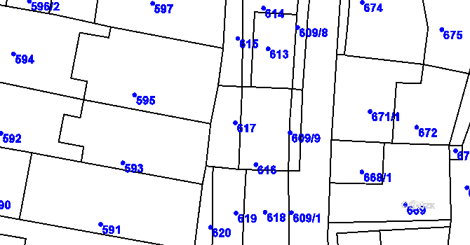 Parcela st. 617 v KÚ Deblín, Katastrální mapa