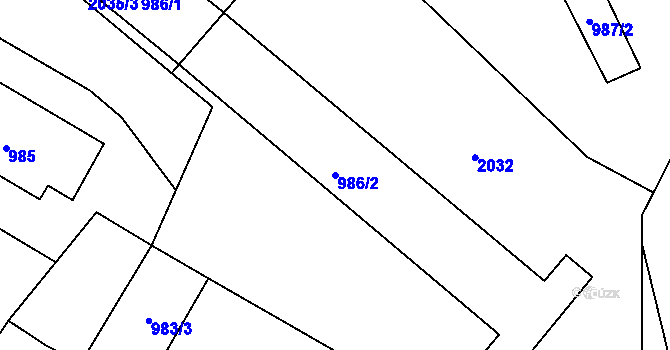 Parcela st. 986/2 v KÚ Deblín, Katastrální mapa
