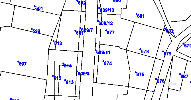 Parcela st. 609/11 v KÚ Deblín, Katastrální mapa