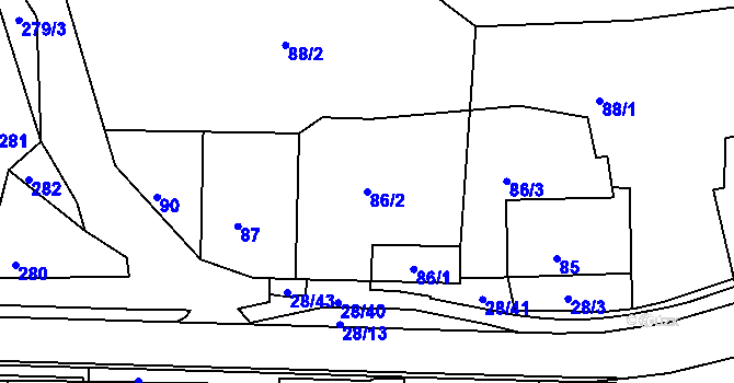 Parcela st. 86/2 v KÚ Deblín, Katastrální mapa