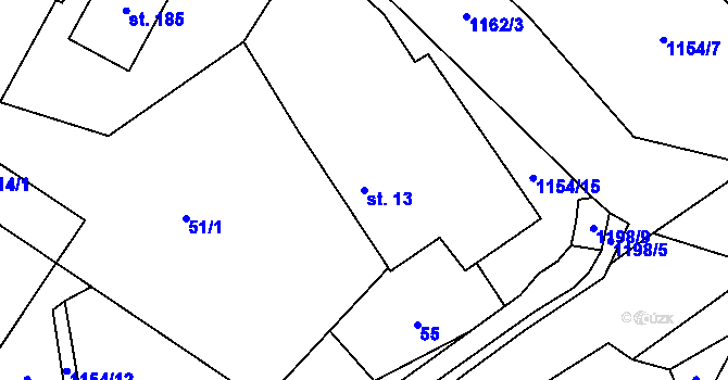 Parcela st. 13 v KÚ Děbolín, Katastrální mapa