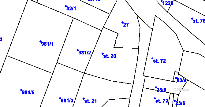 Parcela st. 20 v KÚ Děbolín, Katastrální mapa