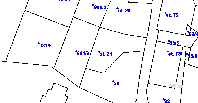 Parcela st. 21 v KÚ Děbolín, Katastrální mapa