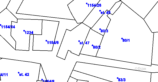 Parcela st. 47 v KÚ Děbolín, Katastrální mapa