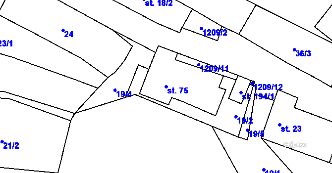 Parcela st. 75 v KÚ Děbolín, Katastrální mapa