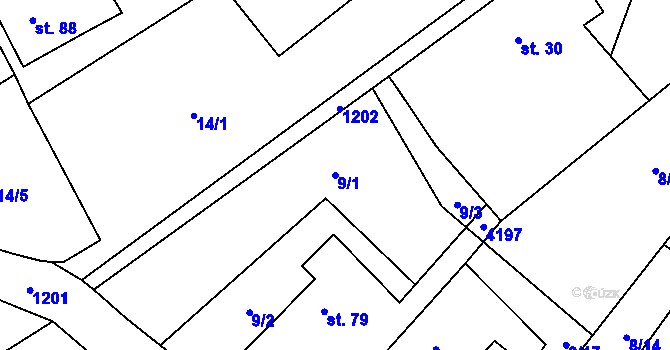 Parcela st. 9/1 v KÚ Děbolín, Katastrální mapa